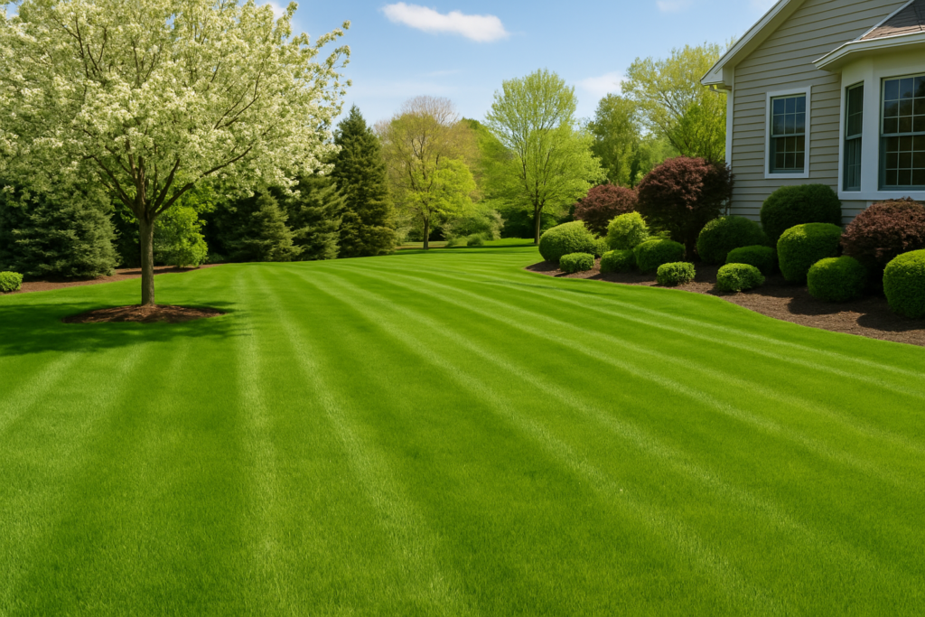 lush green lawn in spring wisconsin with professional landscaping services