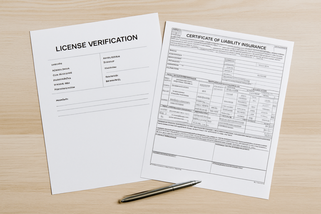 Wisconsin landscaping company license verification documents and insurance certificates
