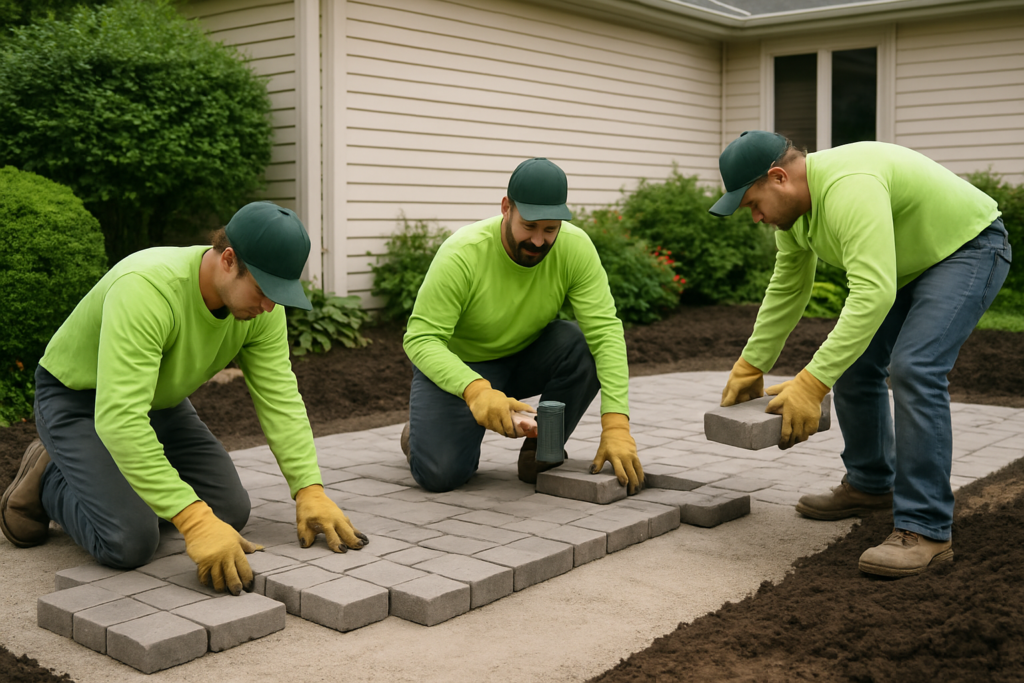 Professional landscaping company wisconsin crew installing hardscape patio