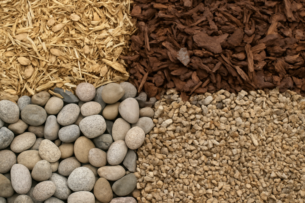 various mulch materials wood chips bark stone gravel for mulching services near me Wisconsin